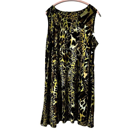 Susan Graver Liquid Knit Dress Animal Print Sleeveless Size 2X Scoop Neck Slits - Picture 3 of 10